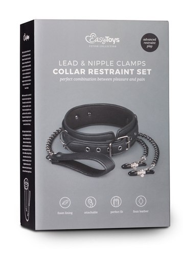 Wiązania-Leather Collar With Nipple Chains Easytoys