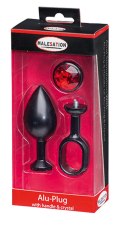 MALESATION Alu-Plug with handle & crystal large, black Malesation