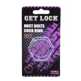 Pierścień erekcyjny na penisa Nust Bolts Cock Ring-Clear Get Lock