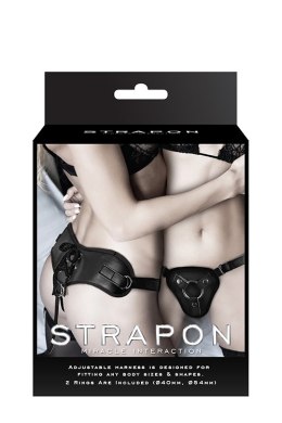 Proteza-STRAPON BLACK PU HARNESS WITH TWO RINGS NMC