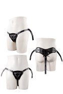 Proteza-STRAPON BLACK PU HARNESS WITH TWO RINGS NMC