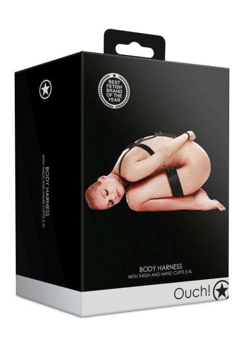 Body Harness with Thigh and Hand Cuffs - Black Ouch!