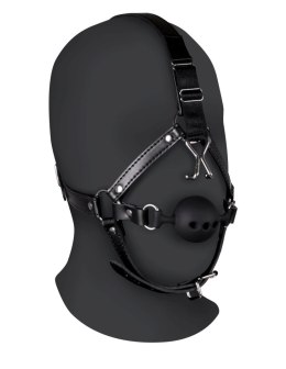 Head Harness with Breathable Ball Gag and Nose Hooks - Black Ouch!