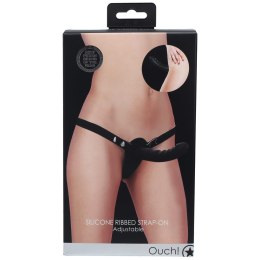 Dildo strap on - Silicone Ribbed Strap-On - Adjustable - Black Ouch!