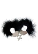 Kajdanki-Śmieszna zabawka-kadanki - Metallic Handcuffs,Feather Cov.. Black Adrien Lastic